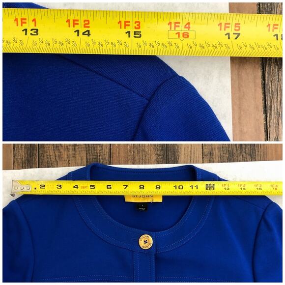 St. John VTG Patch Pocket Blazer Jacket Thick Knit Gold Button Front Size 6 Blue - Picture 15 of 16
